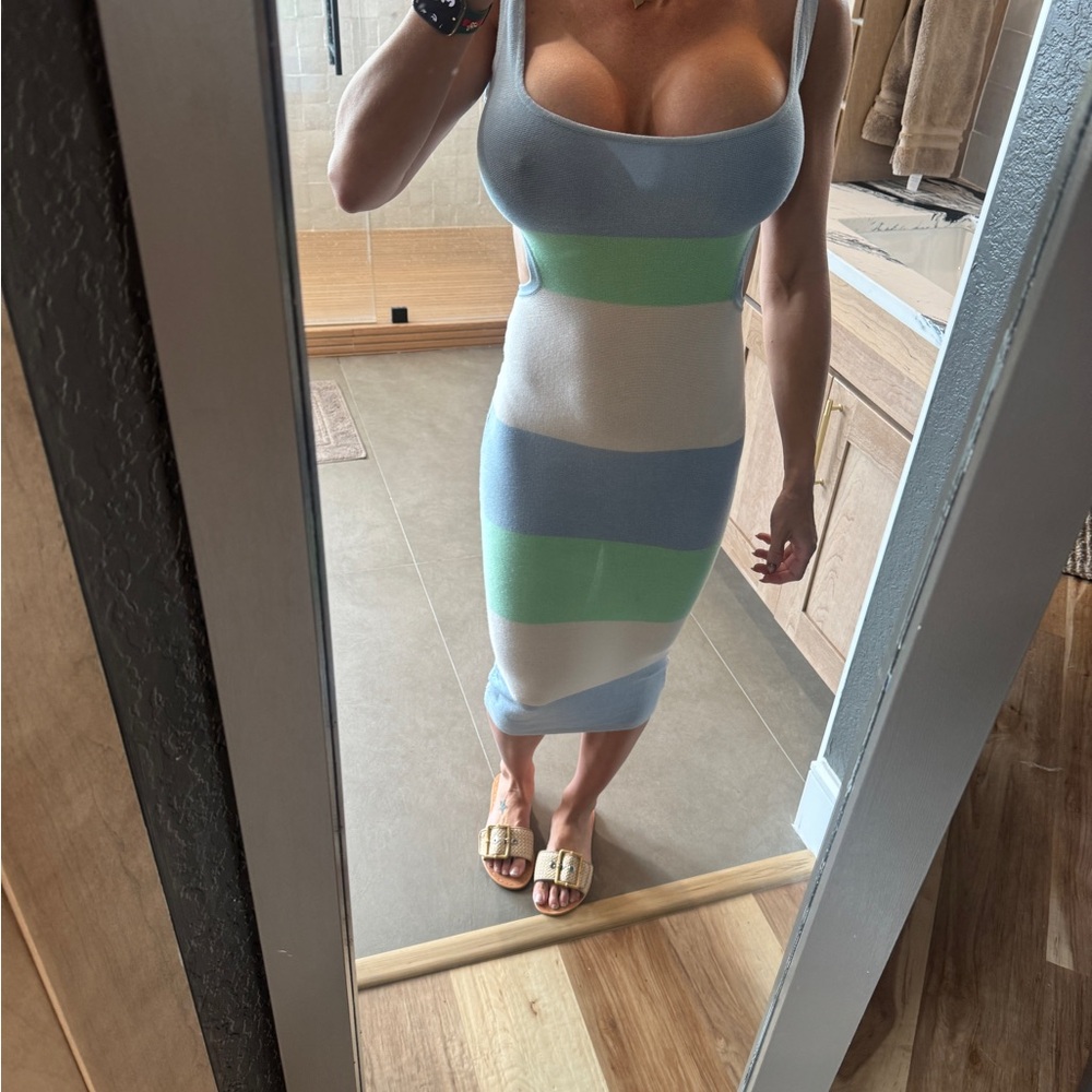 Stylish Blue and Green Striped Dress